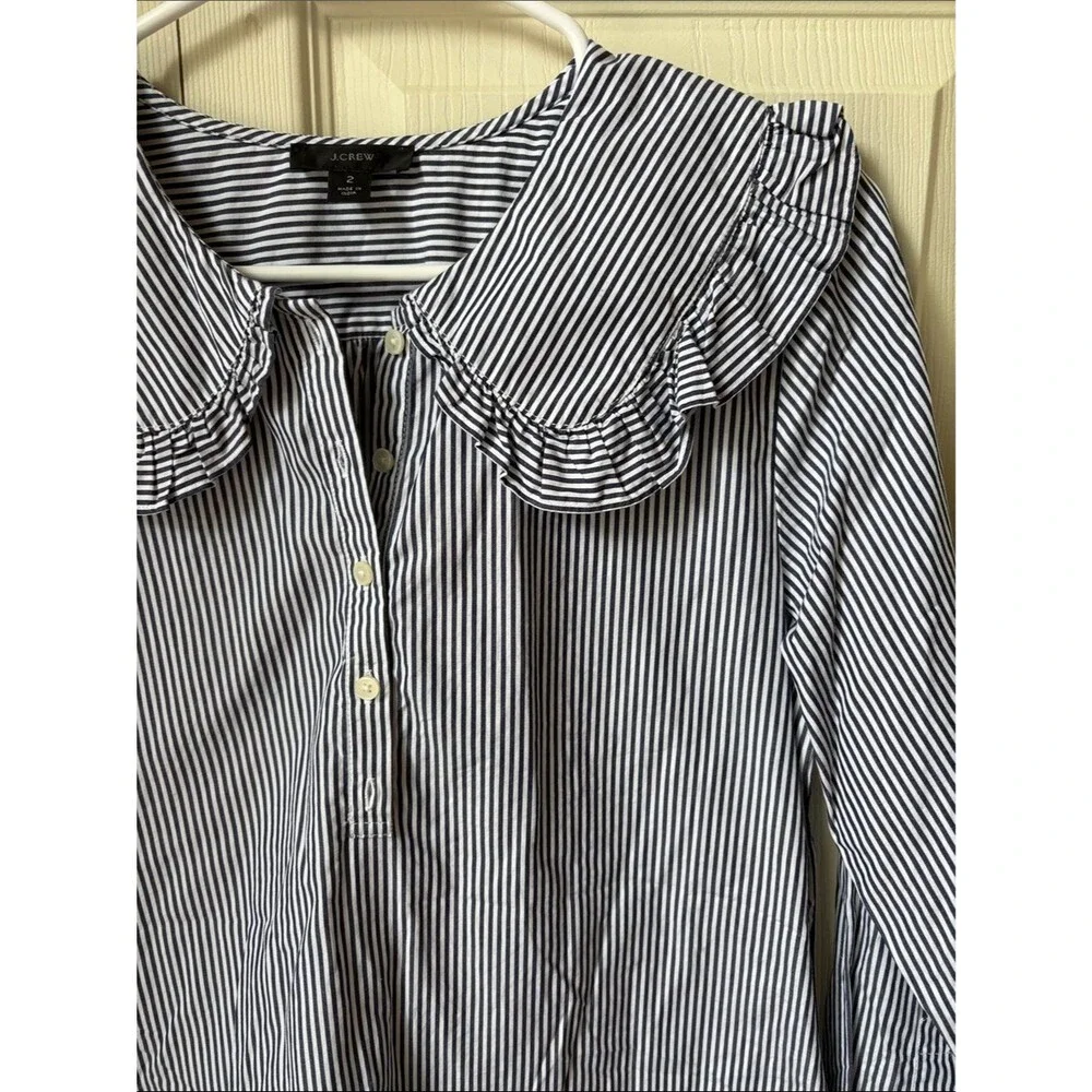 J. Crew Jules ruffle pan collar striped cotton button down shirt women’s 2 small